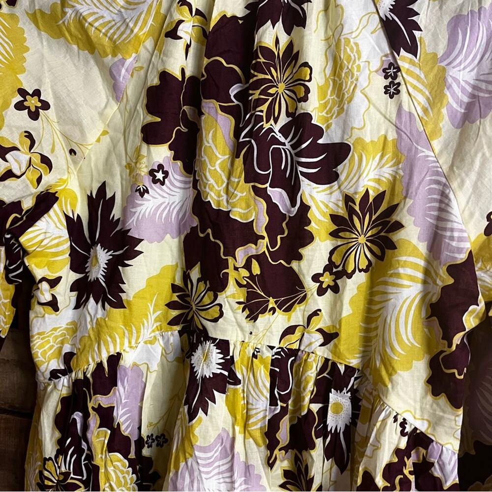 By Anthropologie V‎ Neck Yellow And Burgundy Floral Mini Dress Size Small - Picture 6 of 12